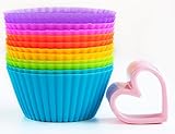 Silicone Baking Cups Baking Set of 12 in 6 Colors and a Heart Shaped Cookie Cutter