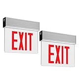 LEONLITE LED Edge Lit Red Exit Sign Single Face with Battery Backup, Rotating Panel, UL Listed, AC120V/277V, Ceiling/Left End/Back Mount Emergency Light for Hotel, Restaurant, Hospitals, Pack of 2