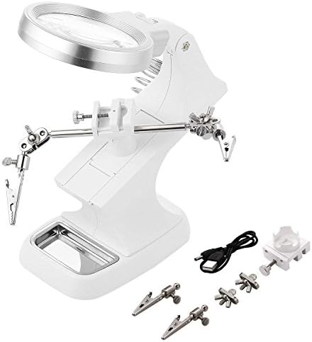 Lantusi Daylight LED 3X/4.5X Black Magnifier Illuminated Lamp, Portable Adjustable Desktop Gooseneck Reading Sewing Crafts Jewelers Magnifying Glass (White)