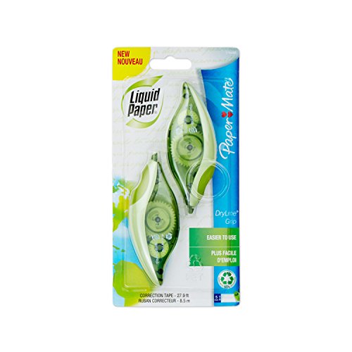 Paper Mate Liquid Paper DryLine Grip Correction Tape, Recycled, 2 Count