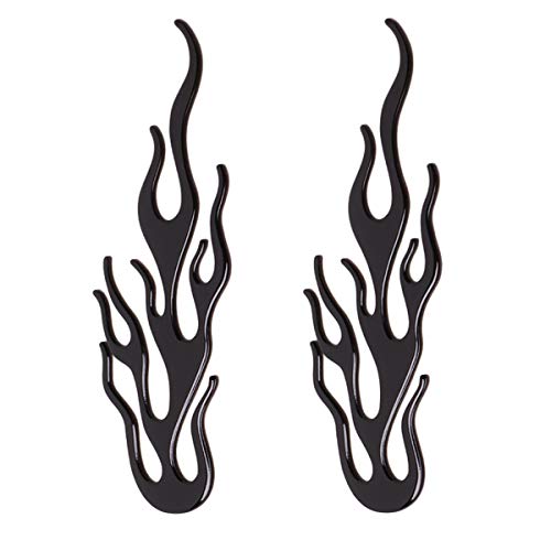ZAIXU Car Motorcycle 3D Fire Flame 6-6/7" x 2" inch Flaming Emblem Symobol Totem Badge Stickers Decals 2Pcs/Pair for Universal Vehicle/Boat/Cruisers/Chopper Helmet (Flame Black)