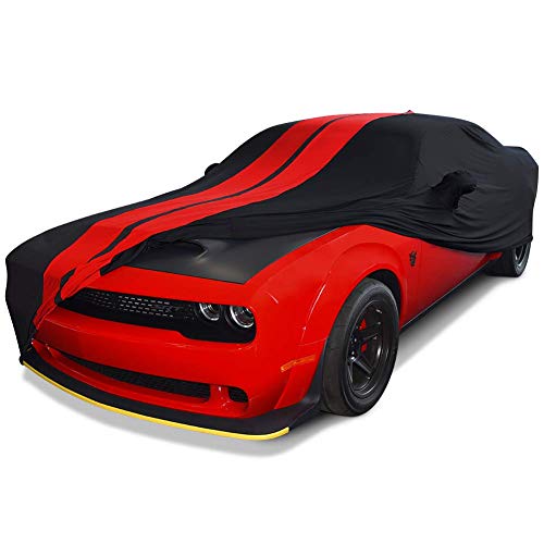 SR1 Performance Ultraguard Stretch Satin Indoor Car Cover Compatible for 2008-2019 Dodge Challenger (Black/Red) - Thumbnail 2
