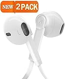 Premium Headphones, Hi-Fi Wired Stereo Earphones Earbuds with Microphone and Volume Control for Apple iPhone, iPad, iPod, Smartphones,Tablets, MP3/MP4 Players, Devices with 3.5mm and More - 2 Pack