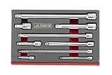 ARES 70330 | 9-Piece Wobble Extension Set | Premium Chrome Vanadium Steel Construction | 1/4-inch, 3/8-inch and 1/2-inch Drive Sizes Included | Storage Tray Included