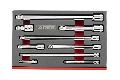 ARES 70330 | 9-Piece Wobble Extension Set | Premium Chrome Vanadium Steel Construction | 1/4-inch, 3/8-inch and 1/2-inch Drive Sizes Included | Storage Tray Included