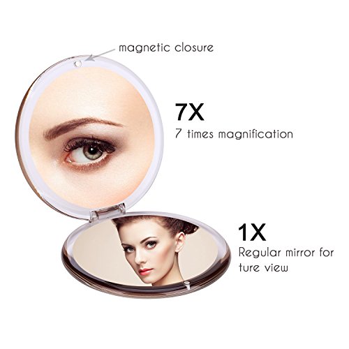 Catmicoo 7X Magnifying Mirror & 1X Mirror,3.5" Wide,Round Compact Travel Mirrors (Burgundy)