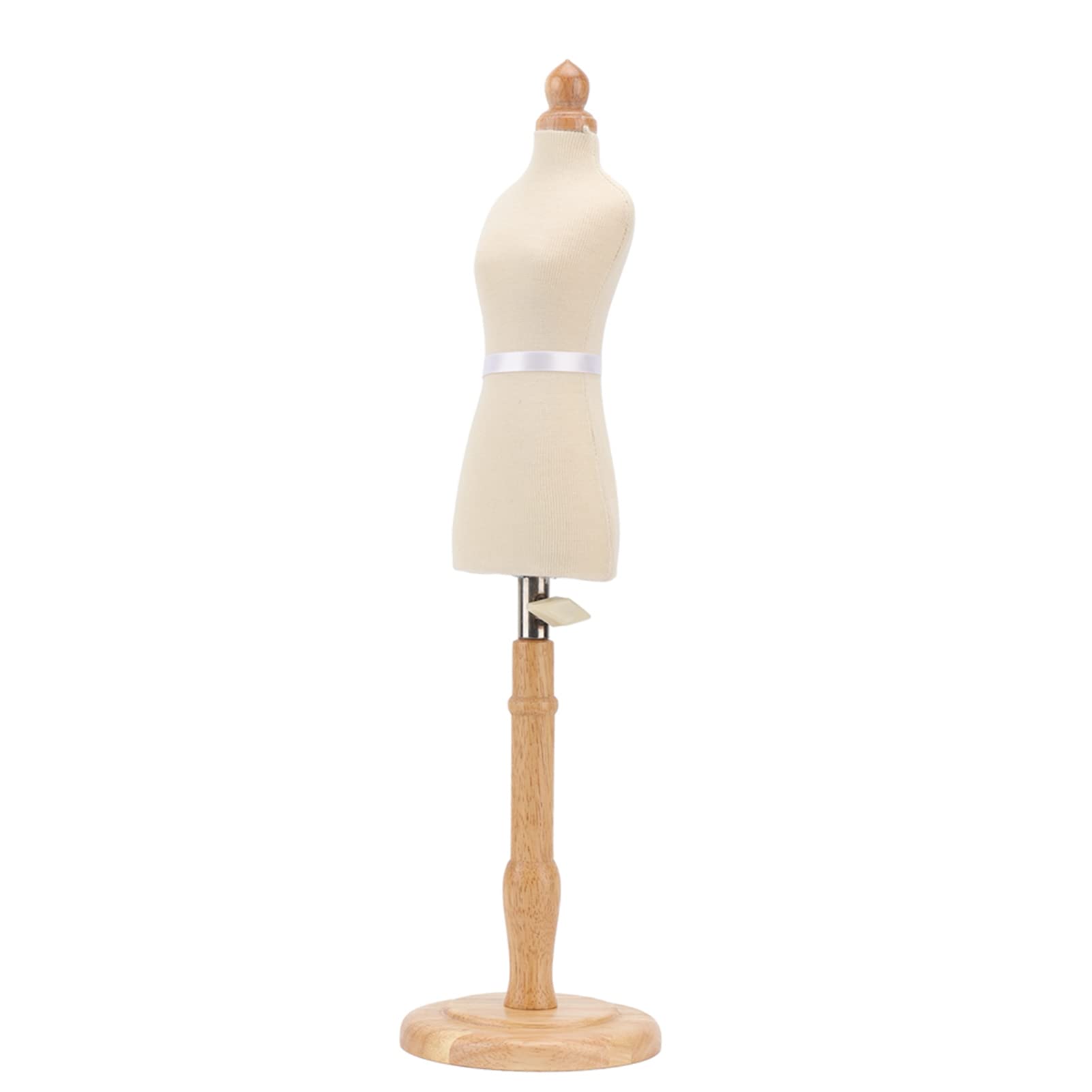 CHICIRIS Adjustable Doll Female Dress Form, Small Size Dress Mannequin, Round Wood Base, Beige Color for Home Use and Design Studios, Suitable for Making Clothes for Small Dolls
