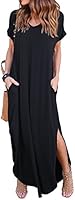 GRECERELLE Women's Casual Loose Pocket Long Dress Short Sleeve Split Maxi Dresses
