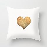 HLPPC Gold Heart Pillowcase New Design Pillow Cover for Sofa 18 x 18 Inches(Not Real Gold Heart, Just Print Pattern)