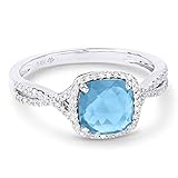 14K White Gold Cushion Cut Blue Topaz and Diamond