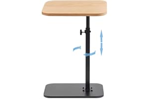Vorriop Pedestal C-Shaped Adjustable Small End Tables for Small Spaces Side Table，Desktop can Turn 360° and The Height of The Sofa Side Table can be Adjusted（Wood Color Desktop + White Bottom）