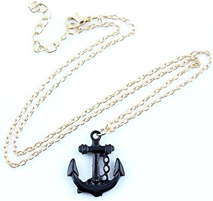 1 x Necklace Pendent Fashion Jewelry Long Chain Collier Sweater Charms WTX09 Black Anchor