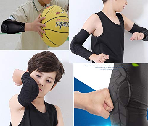 Sports Honeycomb Compression Elbow Pads Guards Protective Gear for Basketball, Baseball, Football, Volleyball, Wrestling, Cycling. for Kids/Youth(6-12 Years) (L)