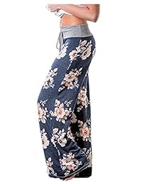 Aifer Pantalón para mujer, diseño floral, piernas largas y anchas