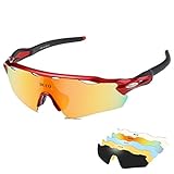 DUCO POLARIZED Sports Sunglasses Cycling Glasses With 5 Interchangeable Lenses 0028 Red-Black