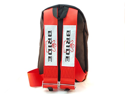 Bride JDM Racing Backpack Racing Harness Shoulder Straps Zipper Pockets w Padded Computer Compartment (Bride Logo Red Straps)