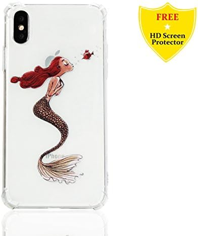 iPhone X Case + Free HD Screen Protector,idatog Colorful Design Soft Silicone Gel Skin Cover Case Flexible TPU Creative Case Bumper Shockproof Anti-Scratch Protective Back Cover For Apple iPhone X 5.8" (Mermaid)