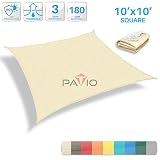 Patio Paradise 10' x 10' Tan Beige Sun Shade Sail Square Canopy - Permeable UV Block Fabric Durable Outdoor - Customized Available