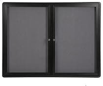 Displays2go 4 x 3 Feet Enclosed Bulletin Board with 2 Swing-open Locking Doors, 48 x 36 Inches Gray Fabric Notice Board, Aluminum/Black Frame (FBSW43BKLG)