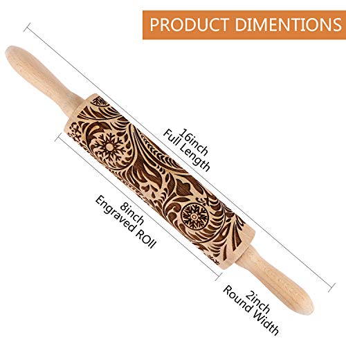 image for Paisley Embossed Wooden Rolling Pin,Evermarket Engraved Embossing Roll
