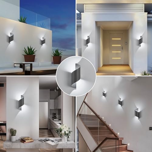 KUKAK LED wall lamp for indoor/outdoor 10 W, IP65 waterproof outdoor lamp, wall lamp for bedroom, cold white, 6000 K, modern wall light for garden, living room, anthracite.