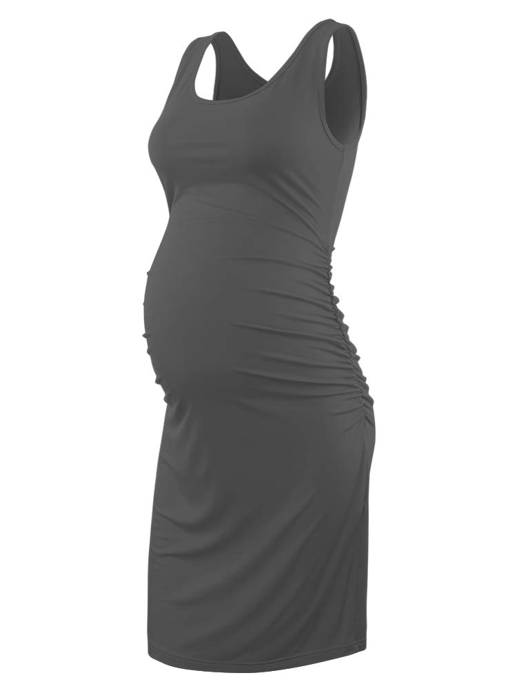 Liu & QuWomen's Maternity Sleeveless Tank Dresses Side Ruching Bodycon Dress for Daily Wearing or Baby Shower