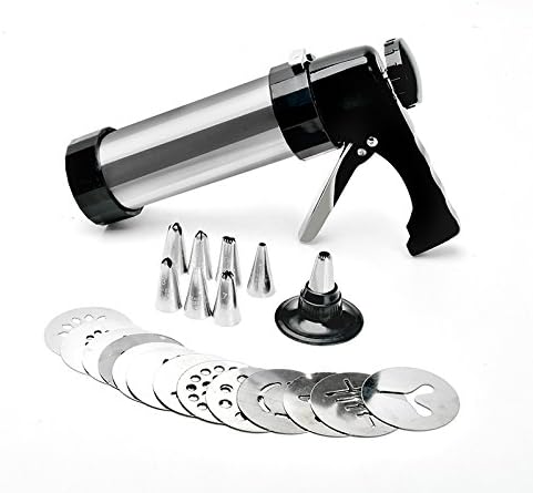 Djiale Stainless Steel Biscuit Maker Cookie Press set with 13 Discs and 8 Decorating Tips