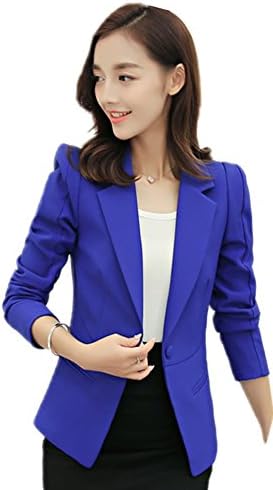 SiYuan Royal Blue Womens Lapel Slim Blazer Office Casual Blazer Jacket Coat S