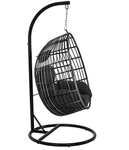 Dehner Hängesessel Maui mit Gestell, Ø 94 cm, Höhe 189.5 cm, inkl. Kissen, Stahl/Polyester, grau