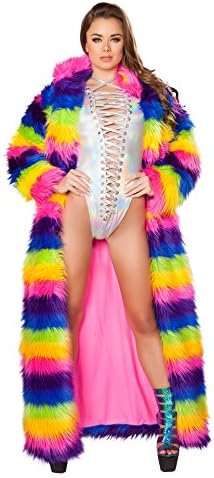 Rainbow Fur Fuax Coat Bundle with Rave Shorts