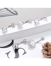 Finrezio 10PCS 14G Stainless Steel Dangle Belly Button Ring for Women Girls Navel Clear CZ Inlay Body Piercing Jewelry Barbell