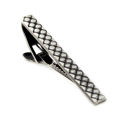 MENDEPOT Classic Antique Silver Tone Diamond Pattern Tie Clip With Box
