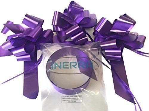 INERRA Wedding Car Decoration Kit - 3 x Large Pre-Assembled 7” Bows with 14-Loops and 7 Metres of Ribbon – With Colour Match (Purple)