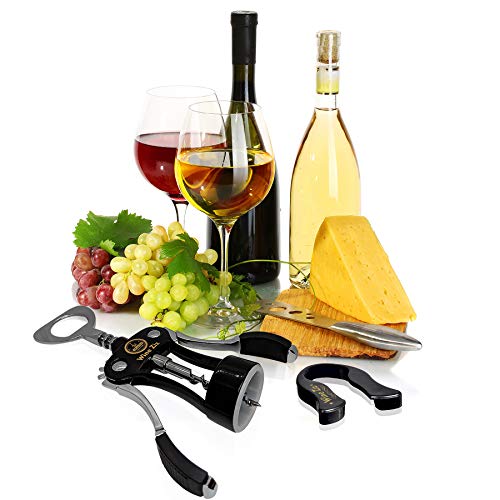 Wine Ziz Large Black Wing Corkscrew Bottle Opener with Foil Cutter