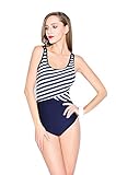 BRANDMAN Women's Retro Navy Blue Stripe One Piece Swimsuit