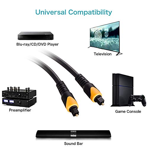 Toslink Digital Optical Audio Cable,Tan QY Digital Fiber Optical TosLink Cable Gold Plated for Home Theater, Sound Bar, TV, PS4, Xbox, VD/CD Player,Blu-ray Players,Game Console& More (15ft) - Thumbnail 3