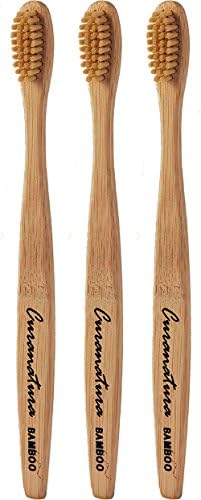 Curanatura Natural Bamboo Toothbrush Bamboo-Bristle Healthy Best Toothbrush For Gingivitis And Sensitive teeth 100% Biodegradable (BPA Free Vegan Dental Hygienist Approved) (3 pack)