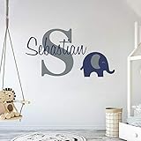 Personalized Name Elephant Animal Series - Baby Boy - Wall Decal Nursery for Home Bedroom Children (Wide 22