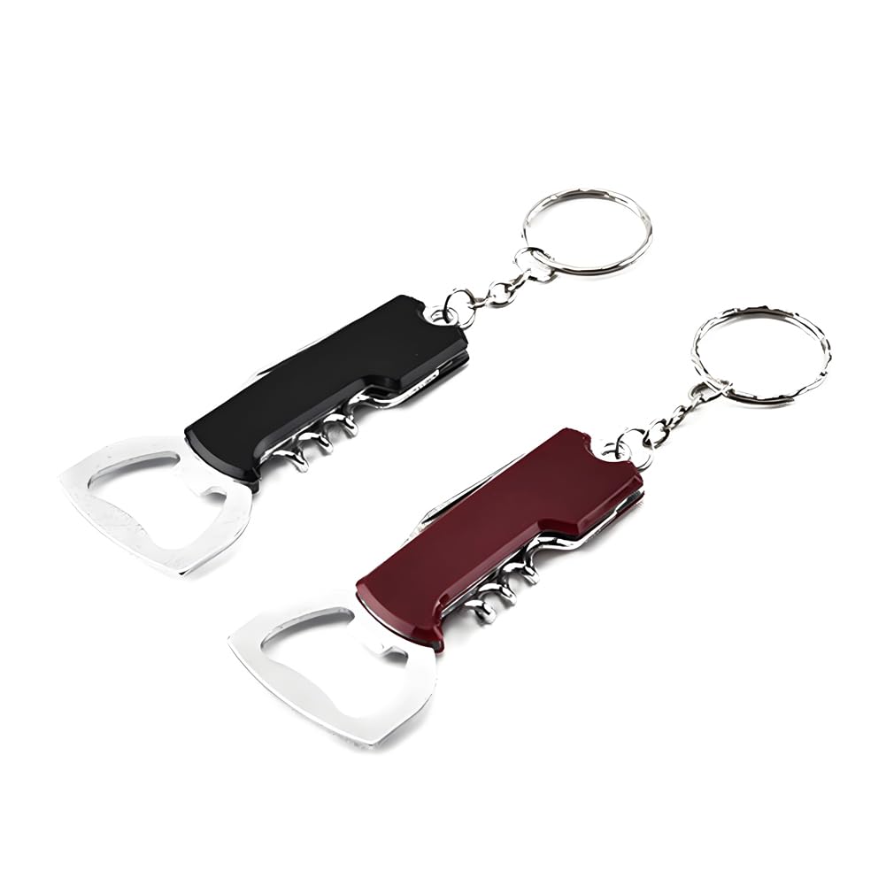 ARFUKA 2pcs Bottle Opener & Corkscrew Keychain Set - Multifunctional Beer Wine Soda Beverage Opener Tool, Compact Keyring Gift (Black & Red)
