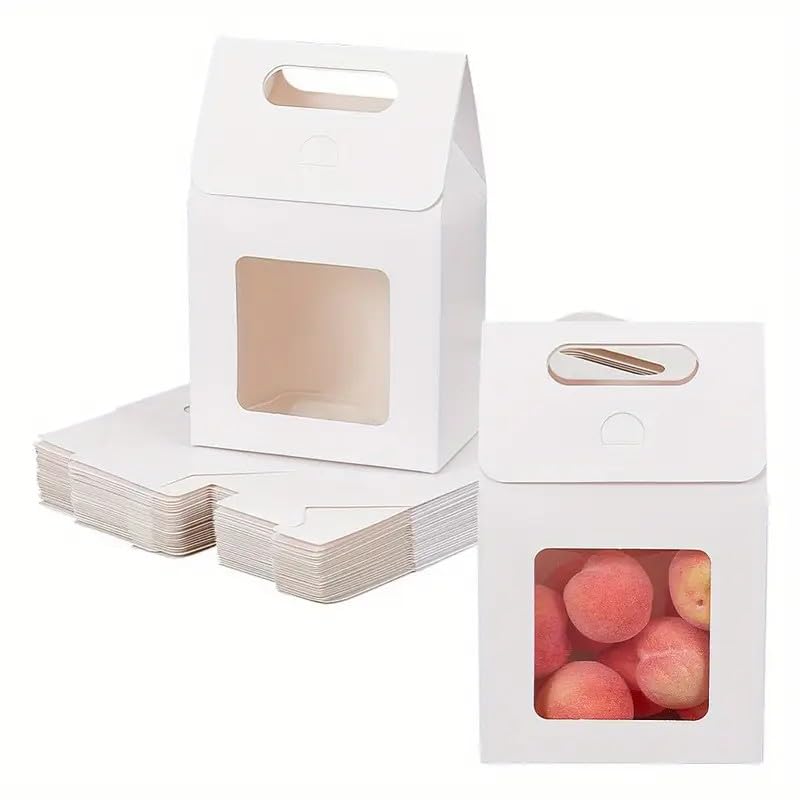 Emartbuy Kraft Window Gable Gift Box Bag with Handle – White – Size 2 (19.5 × 13.5 × 8 cm) – Pack of 24 | Favor, Bakery, Hampers