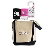 Bridal Shower Gift - Bride Canvas Tote and Honeymoon Survival Kit (Bride and Groom Cup Holders, Honeymoon Decision Dice and Do Not Disturb Door Hanger)