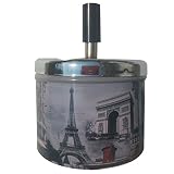 Coralpearl Smokeless Metal Tin Push Down Ashtray for Cigarettes Cigars with Spinning Tray Lid Covered Portable Ash Tray Bucket for Home Tabletop,Patio,Sand,Car,Auto,Outdoors,Indoors (France)