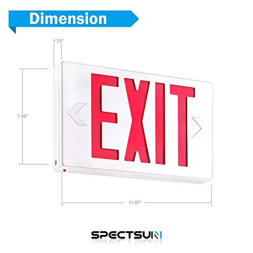 SPECTSUN Led Exit Sign With Battery Backup, Hradwired Red Exit Light