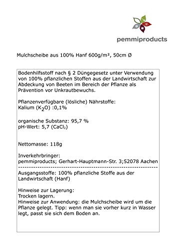 Mulchscheiben aus 100% Hanf, 100er Pack, Durchmesser: 50 cm, 5 mm dick (EUR 3,20 je Stück), Pflanzenschutzmatte, Unkrautschutzmatte, Winterschutzmatte, 100% biologisch abbaubar, umweltfreundlic – Bild 3