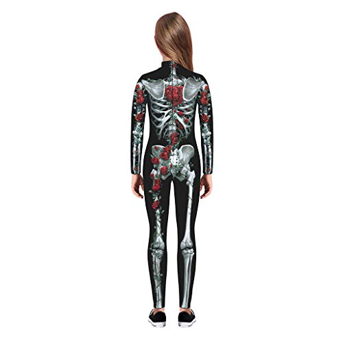 charmsamx Kids Halloween Jumpsuit Cosplay Costume Skeleton Printed Bodysuit Lifelike Novelty Skull Tights Halloween Costumes for Boys Girls