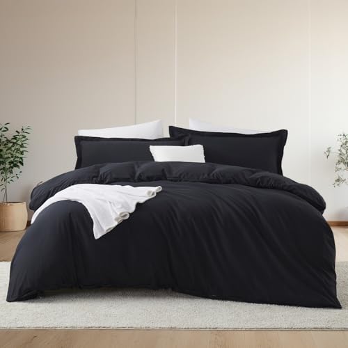 Hearth & Harbor King Size Duvet Cover & Bed Sheet Set Black, 7 Piece Soft Doubl…