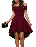 Sidefeel Women Off Shoulder Sleeve High Low Skater Dress Medium Wine Red
