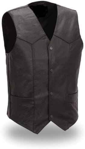 Men's Snap Front Leather Vest w/ Gun Pockets &amp; Single Panel Back Perfect for Club Patches (50)