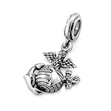 925 Sterling Silver USMC Marine Corps Dangle Bead Charm Fit Major Brand Bracelet