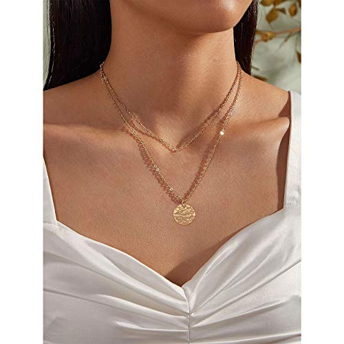 WHIPPY Women Disc Pendant Necklace Dot Moon Necklaces Double Layer Dainty Chain Fashion Jewelry